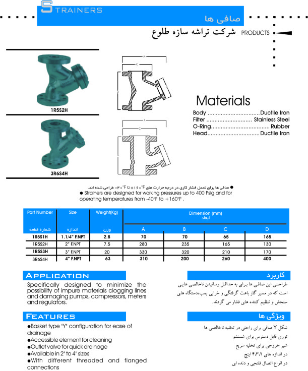 صفحه کاتالوگ فنی صافی نوع Y سری 1R5S و 3R6S