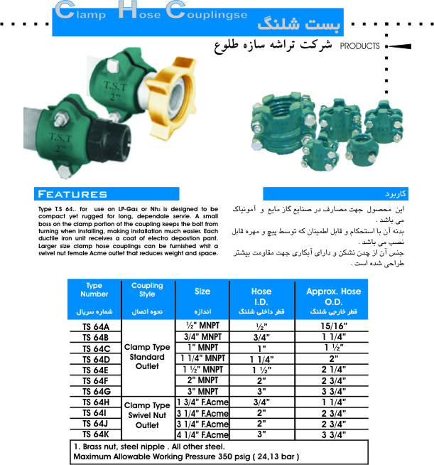 صفحه کاتالوگ فنی بست شلنگ سری TS 64